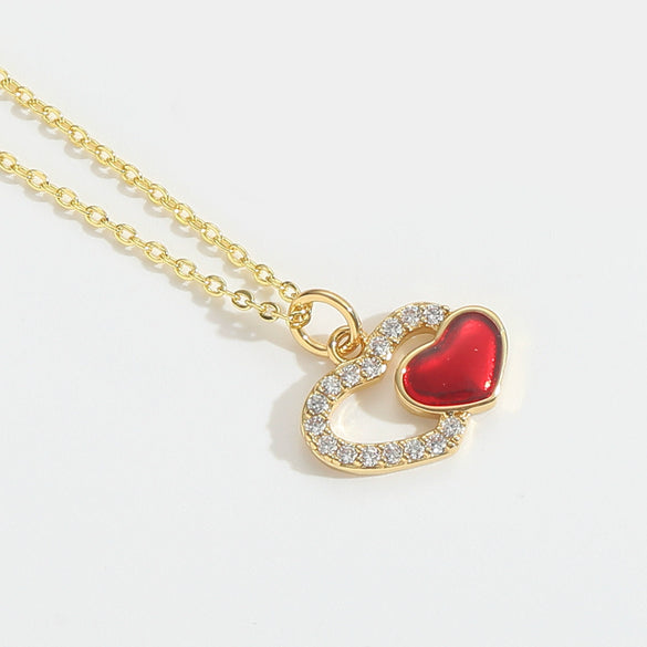 Women's Pendant Necklace Copper Mixed Gemstone Setting Geometric Heart Electroplated