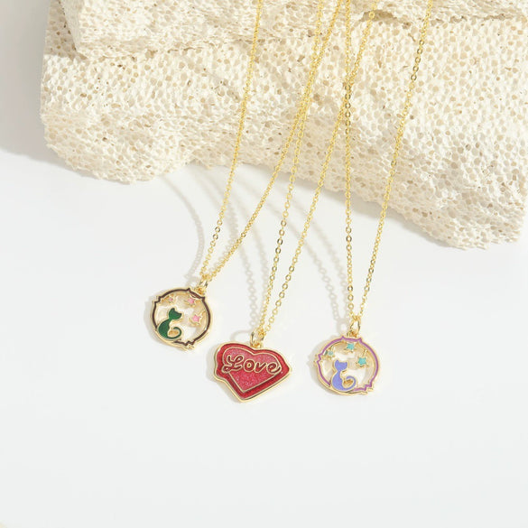 Women's Pendant Necklace Copper Mixed Gemstone Setting Geometric Heart Electroplated