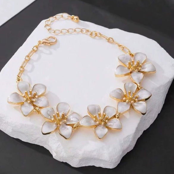 Women's Pink Cherry Blossom Anklet With Oildrop Flower Design Zinc Alloy Ankle Chain For Holiday And Everyday Wear