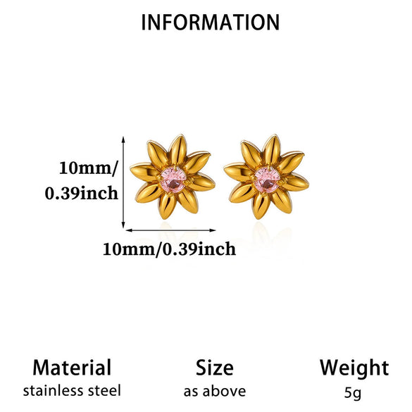 Women's Pink Crystal Sunflower Stud Earrings Goldplated Stainless Steel Geometric Floral Jewelry With A Cute Vintageinspired Design