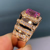 Women's Pink Crystal Wedding Engagement Ring Copper Zircon Geometric Style