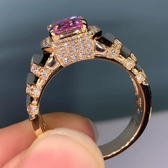 Women's Pink Crystal Wedding Engagement Ring Copper Zircon Geometric Style