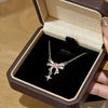 Women's Pink Diamond Bowknot Heart Combination Titanium Steel Necklace With Zircon Inlaid Copper Pendant And Oshaped Chain Light Luxury Design