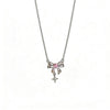 Women's Pink Diamond Bowknot Heart Combination Titanium Steel Necklace With Zircon Inlaid Copper Pendant And Oshaped Chain Light Luxury Design