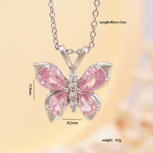 Women's Pink Diamond Butterfly Titanium Steel Clavicle Necklace Mixed Gemstone Inlay Electroplating Geometric Style