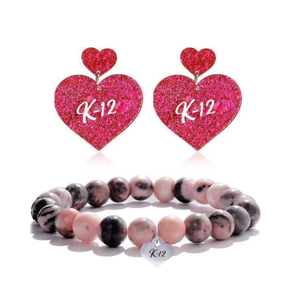 Women's Pink Zebra Polymer Clay U Shape Geometric Bracelet With Electroplated Natural Stone Peach Heart Design Fashion Versatile Jewelry