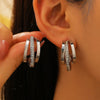 Women's Pink Zircon Geometric Cshaped Copper Earrings Set With Diamonds Retro Fashion Niche Design
