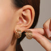Women's Pink Zircon Geometric Cshaped Copper Earrings Set With Diamonds Retro Fashion Niche Design