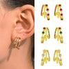 Women's Pink Zircon Geometric Cshaped Copper Earrings Set With Diamonds Retro Fashion Niche Design