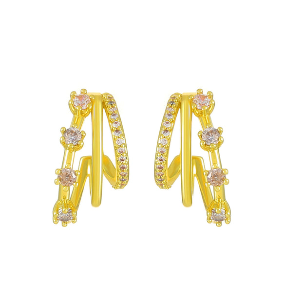 Women's Pink Zircon Geometric Cshaped Copper Earrings Set With Diamonds Retro Fashion Niche Design