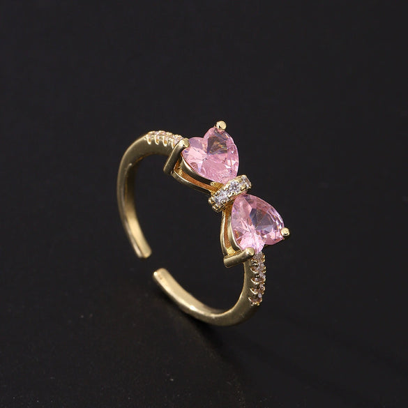 Women's Pink Zircon Open Adjustable Ring Copper Geometric Sweet Style Electroplating Jewelry