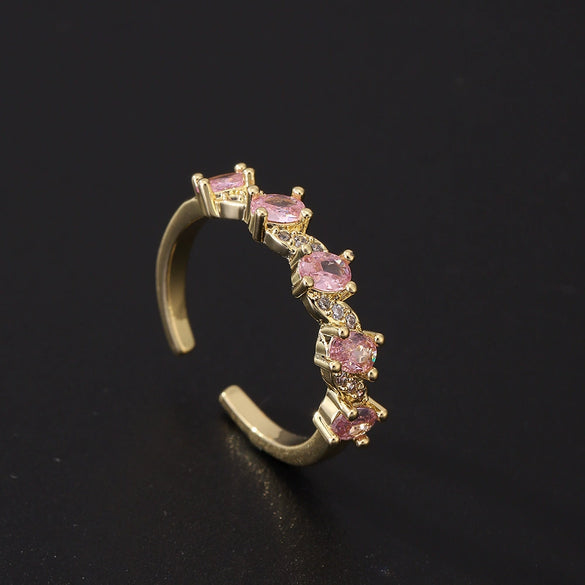 Women's Pink Zircon Open Adjustable Ring Copper Geometric Sweet Style Electroplating Jewelry