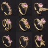 Women's Pink Zircon Open Adjustable Ring Copper Geometric Sweet Style Electroplating Jewelry