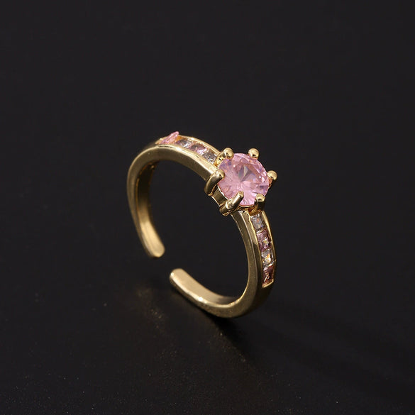 Women's Pink Zircon Open Adjustable Ring Copper Geometric Sweet Style Electroplating Jewelry