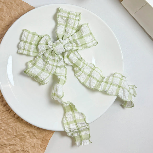 Women's Plaid Bow Cloth Hairpin Purely Handmade Early Spring Accessory