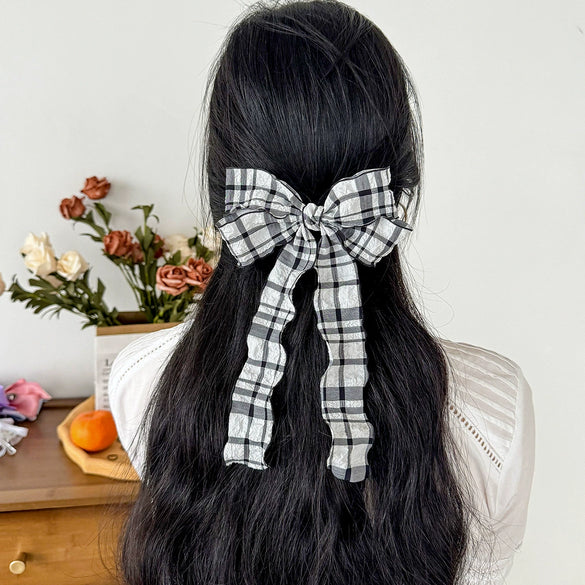 Women's Plaid Bow Cloth Hairpin Purely Handmade Early Spring Accessory