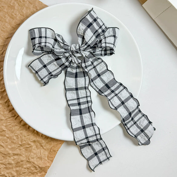 Women's Plaid Bow Cloth Hairpin Purely Handmade Early Spring Accessory