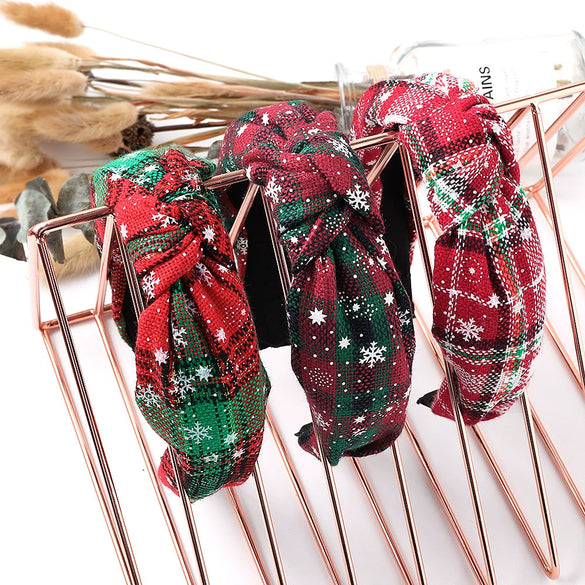 Women's Plaid Christmas Headband Handwoven Cloth Hair Accessory For Holiday Parties And Seasonal Events Wholesale