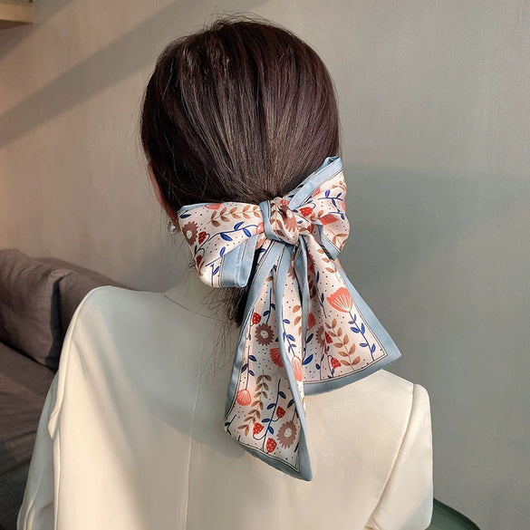 Women's Plaid Cloth Ribbon Ponytail Hair Tie Headband Geometric French Style Silk Scarf Hair Accessory