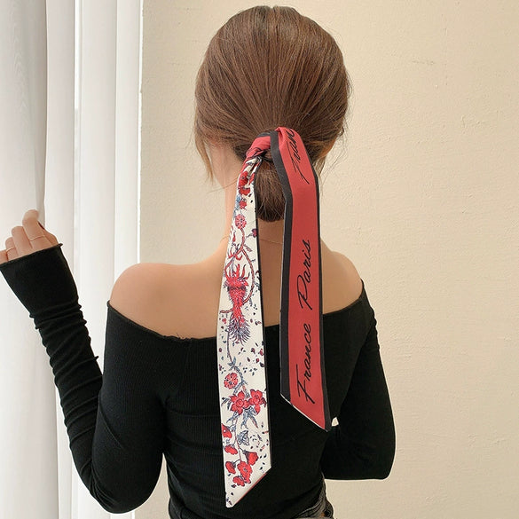 Women's Plaid Cloth Ribbon Ponytail Hair Tie Headband Geometric French Style Silk Scarf Hair Accessory