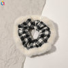 Women's Plaid Velvet And Polyurethane Scrunchie With Plush Trim Handmade Ponytail Hair Tie Accessory