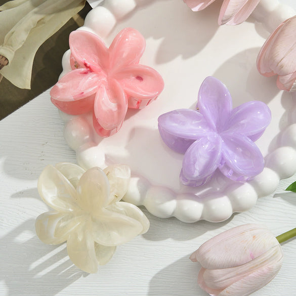 Women's Plastic And Resin Flower Grab Clip Threepiece Set With Baking Paint Highend Style