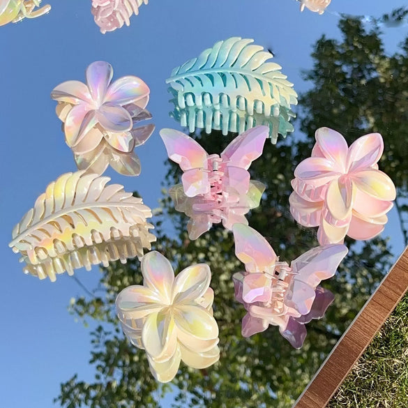 Women's Plastic And Resin Hair Clip With Butterfly And Egg Flower Design And Uv Plating