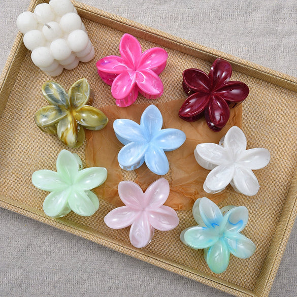 Women's Plastic And Resin Hairpin And Shark Clip With Marble Pattern And Frangipani Design Baking Paint Process