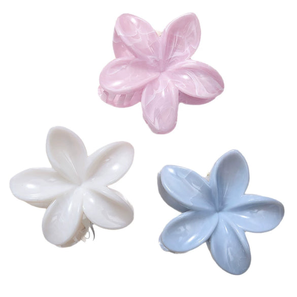 Women's Plastic And Resin Hairpin And Shark Clip With Marble Pattern And Frangipani Design Baking Paint Process
