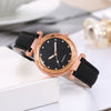 Women's Plastic Case Imitation Leather Belt Round Dial Quartz Watch With Frosted Belt And Silver Powder Diamond Design