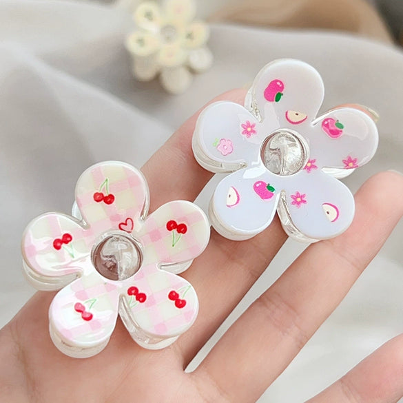 Women's Plastic Handmade Fresh Flower Hair Accessories Plaid Cherry Hairpin And Shark Clip