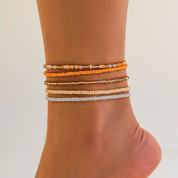 Women's Plastic Resin Geometric Handmade Rice Beads Elastic Beaded Waist Chain Jewelry