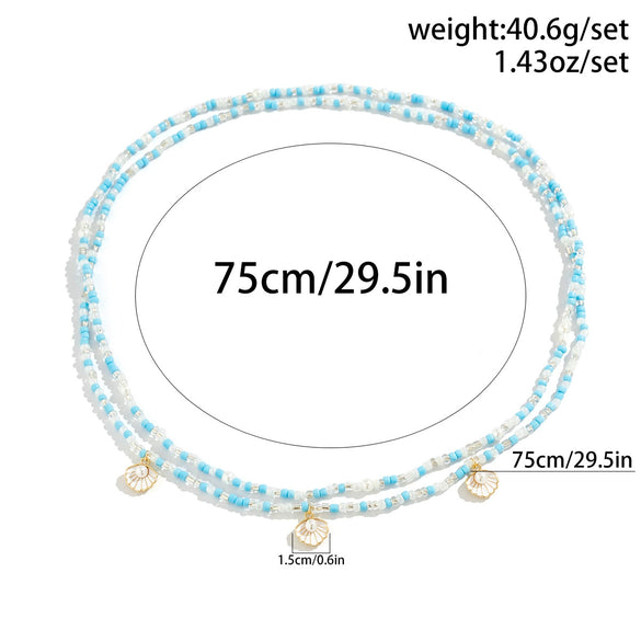 Women's Plastic Resin Handmade Geometric Pearl Fan Shell Rice Beads Waist Chain Body Chain
