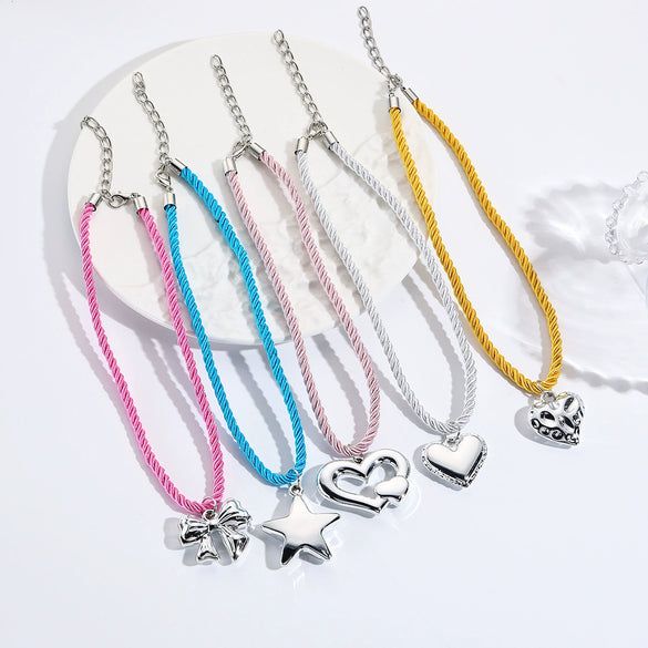 Women's Plastic Resin Hip Hop Pendant Necklace With Heart Bow Wave Star Geometric Patterns And Electroplating Treatment