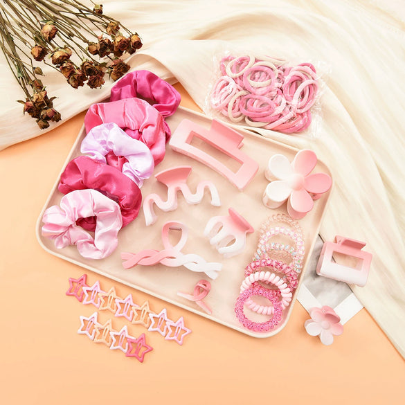 Women's Plastic Resin Little Fresh Style Spray Painted High Stretch Large Intestine Hair Ring Flower Clip Headdress Hair Accessories