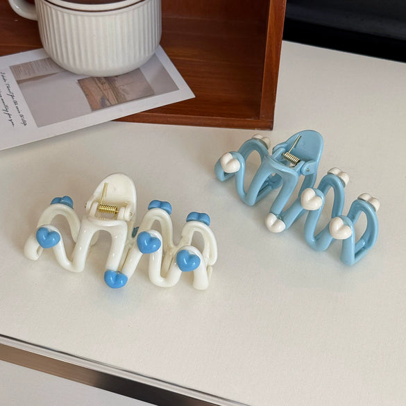 Women's Plastic Resin Love Wave Hair Shark Clip With Baking Paint Finish