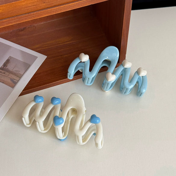 Women's Plastic Resin Love Wave Hair Shark Clip With Baking Paint Finish