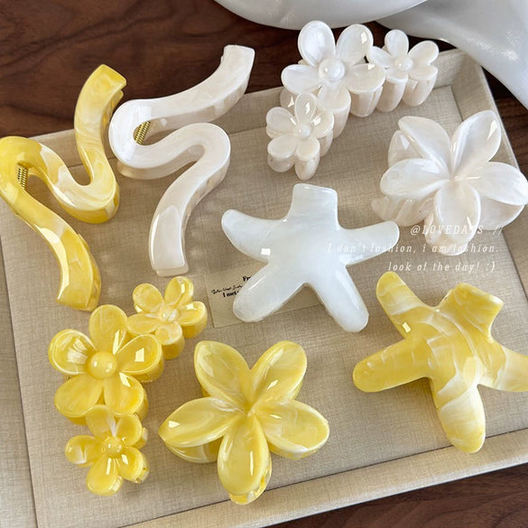 Women's Plastic Resin Starfish Egg Flower Baking Paint Gripper Hair Clip