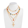 Women's Plated Alloy Cross Layered Clavicle Chain Necklace With Diamond Inspired Pendant Detail