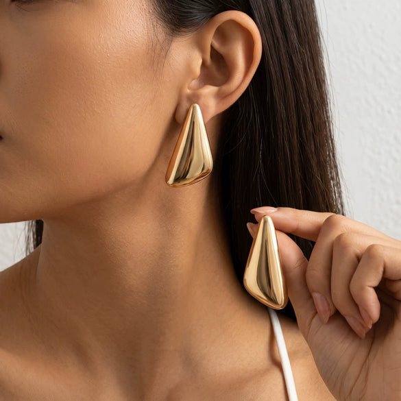 Women's Plated Alloy Triangle Stud Earrings With Geometric Design And Elegant Highend Style