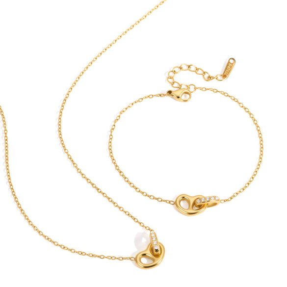 Women's Plated Stainless Steel Jewelry Set With Titanium Steel Pendant Heartshaped Pig And Bear Motifs Necklace Earrings Bracelet And Ring