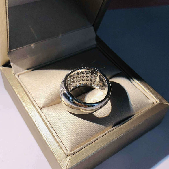 Women's Platinum Plated Brass And White Steel Geometric Zircon Ring With Full Diamond Style Gem Inlay Jewelry