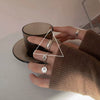 Women's Platinum Plated Sterling Silver Irregular Geometric Adjustable Ring With Crumpled Texture Simple Natural Style