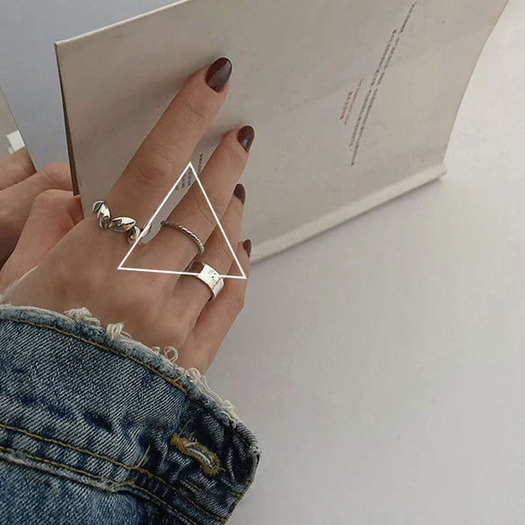 Women's Platinum Plated Sterling Silver Irregular Geometric Adjustable Ring With Crumpled Texture Simple Natural Style