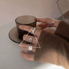 Women's Platinum Plated Sterling Silver Irregular Geometric Adjustable Ring With Crumpled Texture Simple Natural Style