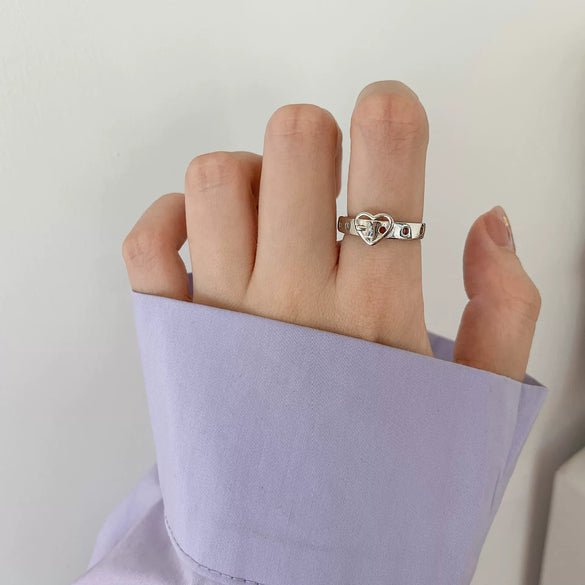 Women's Platinum Plated Sterling Silver Irregular Geometric Adjustable Ring With Crumpled Texture Simple Natural Style