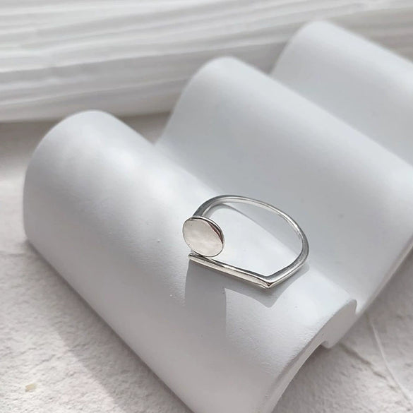 Women's Platinum Plated Sterling Silver Irregular Geometric Adjustable Ring With Crumpled Texture Simple Natural Style