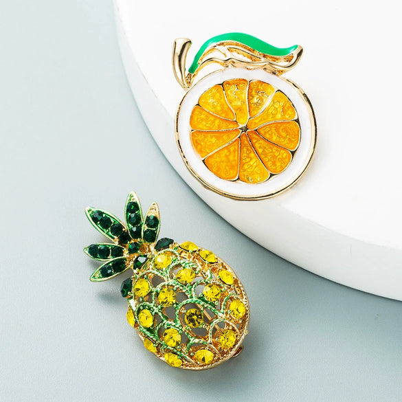 Women's Playful Fruit Brooch With Pineapple And Lemon Design Alloy Rhinestone Decorative Pin