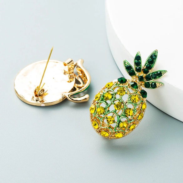 Women's Playful Fruit Brooch With Pineapple And Lemon Design Alloy Rhinestone Decorative Pin