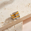 Women's Pleated Geometric Stainless Steel Adjustable Open Ring With 18K Vacuum Plated Finish Simple Light Luxury Accessory